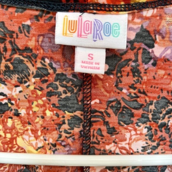 LULAROE Lindsay Womens Short Sleeve Kimono Fire Orange Floral Shirt Top … - Picture 7 of 7